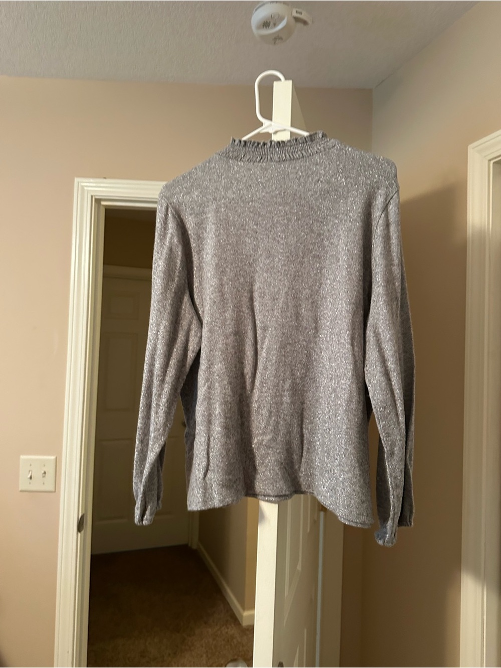 Talbots Silver Shimmery Ruffled Mock-Neck Top